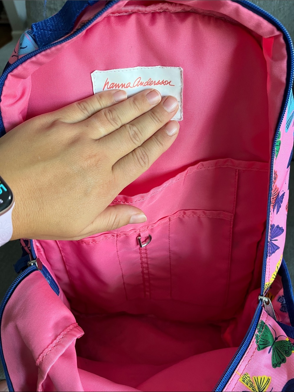 Hanna Andersson Kids Butterfly Print Pink & Blue Backpack - Picture 9 of 11